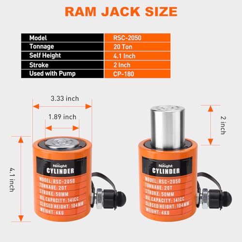 Nilight 20 Ton Hydraulic Cylinder Jack Porta Power Ram Kit with Hand Pump - size: 20T Jack + Hand pump