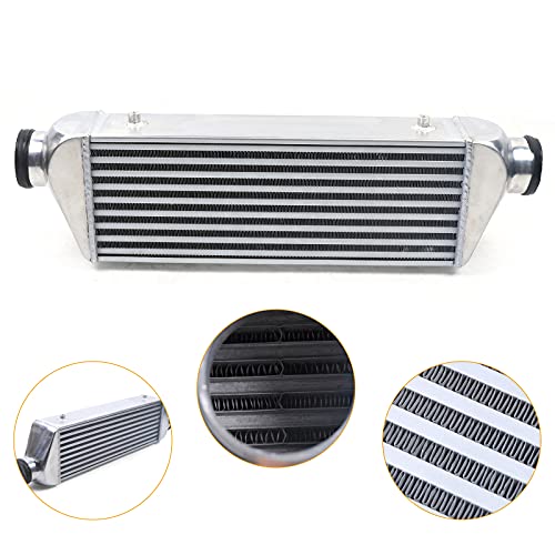 Universal Front Mount Intercooler, 3" Inlet/Outlet Aluminum Turbo Intercooler, Overall size 27"x7"x4" Core Size 3.5" For Turbo Charger System (3" Inlet/Outlet, 27"x7"x4")