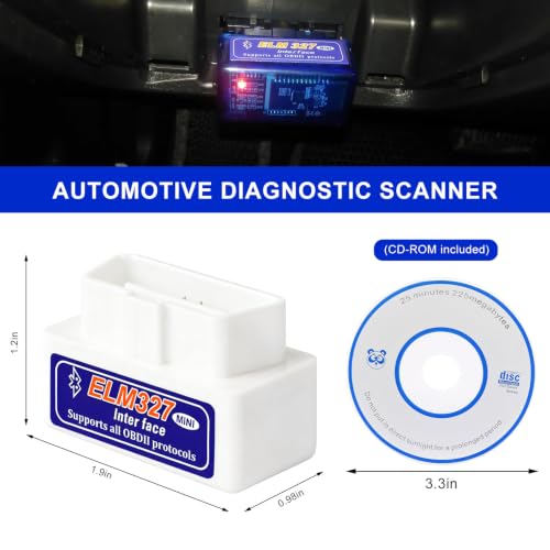2PCS ELM327 OBDII Car Auto Diagnostic Scanner, Portable Wireless OBD2 Scanner Auto Engine Fault Code Reader, Professional Mini Diagnostic Scan Tool for Most OBDII Vehicles (White) - color: White, size: 2PCS