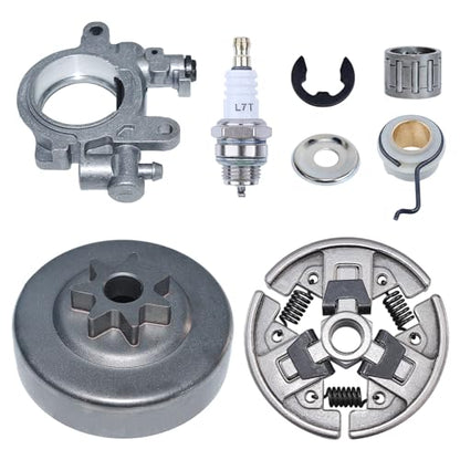 3/8" 7T Sprocket Clutch Drum Oil Pump Kit for Stihl MS290 MS310 MS390 Chainsaw, Clutch Drum with Oil Pump Worm Gear Spark Plug Replacement Parts 1125 160 2002, 1125 640 2000, 1127 160 2051