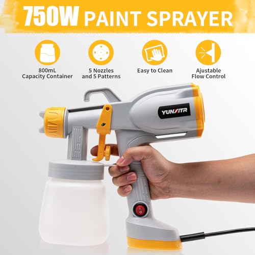 HVLP Electric Spray Paint Gun with 5 Nozzles (1mm-3mm) & 360° Adjustable Spray Angle - Paint Sprayer for Furniture, Cabinets, Fences, Walls, Ceilings - Indoor & Outdoor Use(Light Gray) - color: CX69-Light Gray