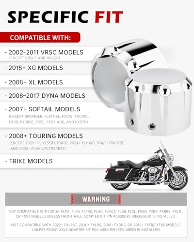 Front Axle Nut Covers CNC Black Chrome Caps Compatible with Harley Davidson Road Glide Sportster Softail Touring Dyna Trike Road King Iron 883 Fat Boy 2002-2024 (Chrome) - color: Chrome