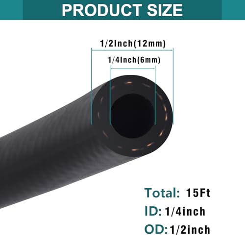 1/4 Inch ID Fuel Line Hose - 15FT Fuel Line with 10PCS Hose Clamps,300PSI High-Pressure Fuel Line for Automotive Fuel Systems Engines - size: 1/4" ID-15Ft