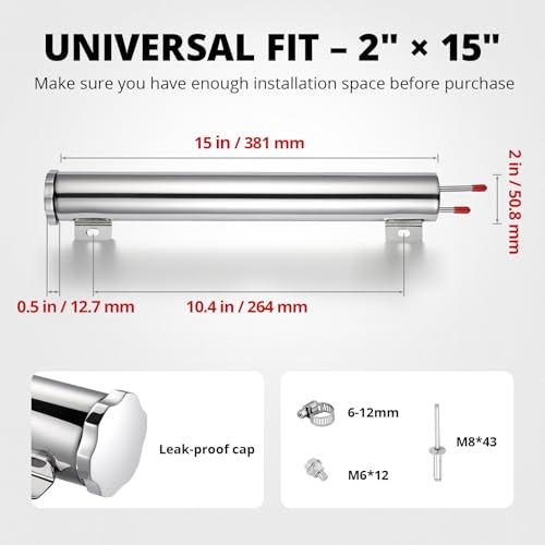 EVIL ENERGY Radiator Overflow Tank, Stainless Steel Coolant Reservoir Tank 2" x 15", Universal Coolant Expansion Tank with Cap, Polished Coolant Recovery Reservoir - size: 2"x15"