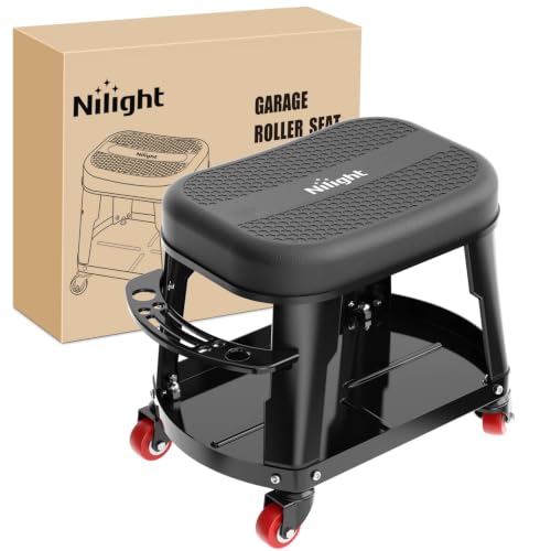 Nilight Rolling Mechanic Stool 300LBS Black Garage Seat with Tool Tray - color: Black 300lbs