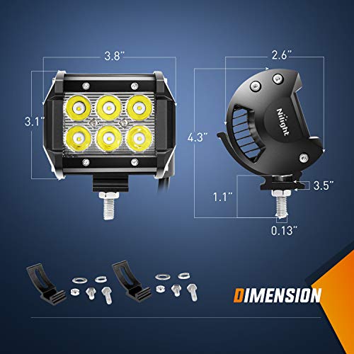 Nilight 2PCS 4 Inch 18W Spot led Pods Universal Adjustable Pillar Hood Led Work Light Mount Bracket with Off Road Wiring Harness-2 Leads - color: Led Pods+Wiring Harness+Pillar Hood Bracket, size: 4 Inch