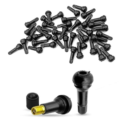 100PCS Car TR413 Tire Valve Stems, for 0.453 Inch Rim Holes, Black Standard Length Replacement Tool, Anti-Rust Snap-in Automotive Tyre Stem Replacement, Universal for RV, SUV, Truck