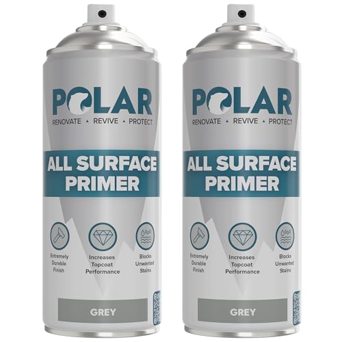 Polar All Surface Primer Matte Gray- 2 x 13.5 Fl Oz - Ideal for Wood, Metal, Plastic, Brick - Enhanced Adhesion & Quick Drying - color: Gray, size: 13.5 Fl Oz (Pack of 2)