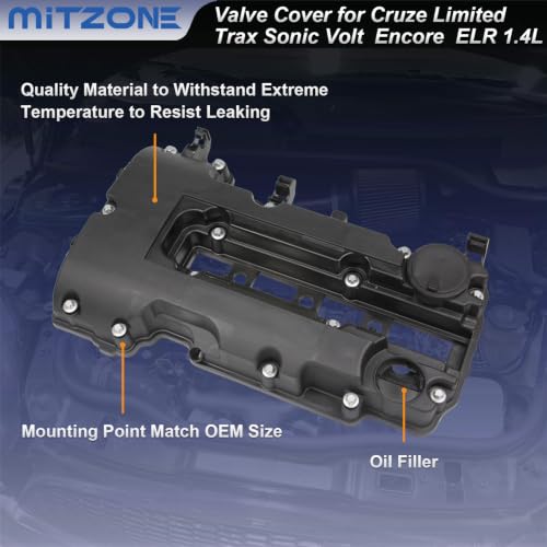 MITZONE Engine Valve Cover Kit Fit for Chevy Builk Cadillac 1.4L 55573746 - color: BLack(plastic)