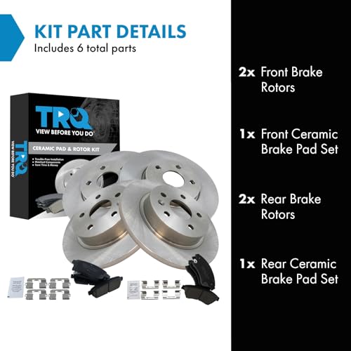 TRQ Front and Rear Brake Pad and Rotor Set Ceramic Vented Solid Rotors - style: BKA11949