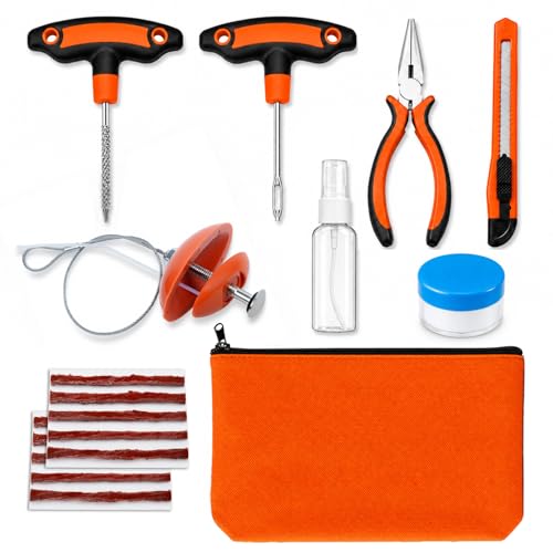 Flat Tire Repair Kit with Plugs 18 Pcs,Heavy Duty Sidewall Tire Repair Patch Tool Kit for Car,Motorcycle,ATV,UTV,SXS,Truck,Tractor,Parches para Llantas De Carro