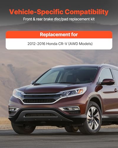 VEVOR Front & Rear Brake Kit Compatible with 2012-2016 Honda CR-V (AWD Models), Ceramic Brake Replacement Kits, 12 inch Hollow Structure Front Rotors, 12 inch Solid Structure Rear Rotors, R-31455 - size: S-31455 + S-31372
