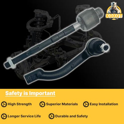 4pcs Front Inner & Outer Tie Rod Ends Kit Fit for Nissan Rogue 2008 2009 2010 2011 2012 2013 / Fit for Nissan Rogue Select 2014 2015 | EV800550 ES800583 ES800582 - size: ES800582 ES800583 EV800550 X2