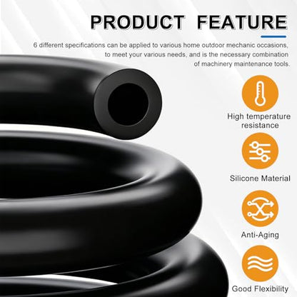 Tnisesm 6.6 FT Vacuum Hose Automotive 1/8" 5/32" 3/16" 1/4" 5/16" 3/8" ID 6 Values 130PSI High Performance Silicone Vacuum Hose line Kit - color: Black, size: 6PCS-6.6FT