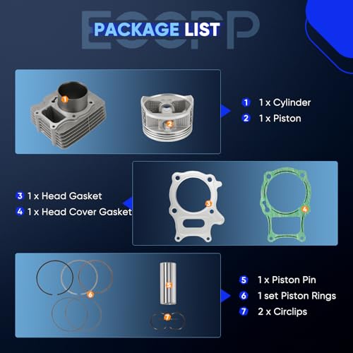ECCPP 253CC Cylinder Piston Gasket Top End Rebuild Kit for Honda Recon 250 - size: 253.2CC-12100-HN6-000