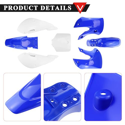PRO BAT ABS KX 65 KLX 110 Plastic Fender Fairing Body Work Kit Set - color: White&Blue Plastic Fender Kit