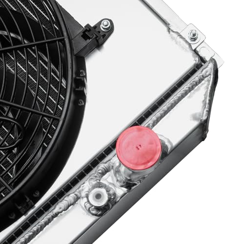 4 Core Radiator&Fan Shroud kit for 63-70 Ford Mustang Fairlane Mercury Cougar, 20" W Core Aluminum Cooling Radiators with 16‘’ Electric Fan