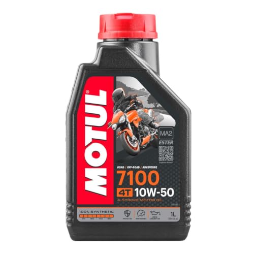 Motul 7100 4T 10W-50 Full Synthetic Motorcycle Oil, Ester Technology for KTM Husqvarna Triumph Aprilia Moto Guzzi, JASO MA2 Wet Clutch Compatible, API SP Certified, Road and Off-Road 1L - color: 10W-50, size: 1L