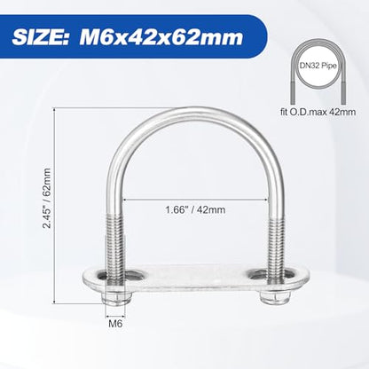 METALLIXITY U Bolts 4Set M6x42x62,Round U Bolt Kits 304 SS U Clamp - color: Silver, size: M6x42x62mm