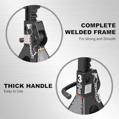 Torin 3 Ton (6,000 LBs) Capacity Double Locking Steel Jack Stands, 2 Pack, Black, AT43002AB - size: 3 TON, style: Double Locking