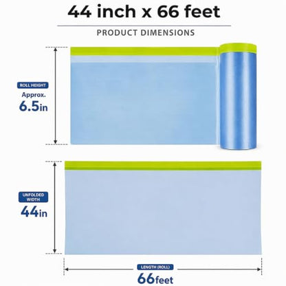 Tavira Pre - Taped Masking Film for Painting, 44 inch x 66 feet x 2 Rolls - size: 44 Inch x 66 Feet