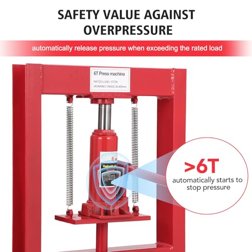 6-Ton Hydraulic Press, Heavy Duty Benchtop Hydraulic Shop Press with 2 Press Plates, H-Frame Adjustable Garage Floor Press for Car Repair and Garage