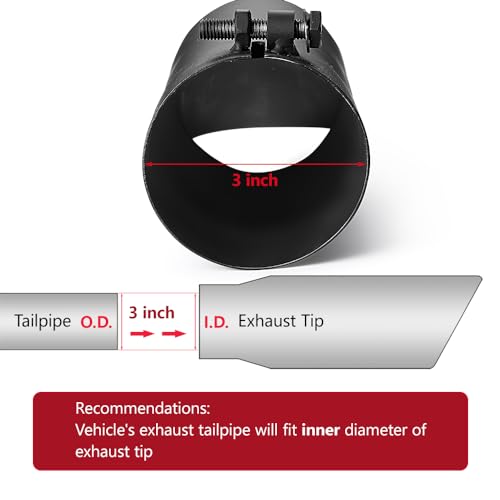 LCGP 3 Inch Inlet Turn Down Bolt On Exhaust Tip, Standard 3 Inch Inside Diameter Turndown Exhaust Tailpipe Tip, Black Powder Coated Stainless Steel, 12 Inch Length - size: 3 Inch, style: Black