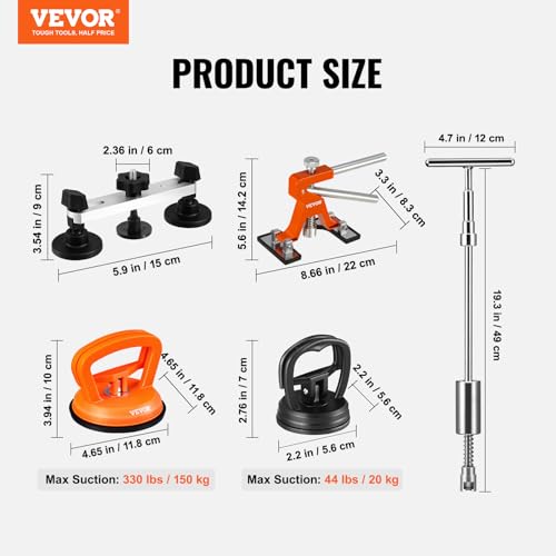 VEVOR 117 PCS Car Dent Puller Kit, Paintless Dent Repair Tool with Lifter, Slide Hammer & Suction Cup for Auto Body Dents, Hail Damage, Door Dings - size: 117pcs