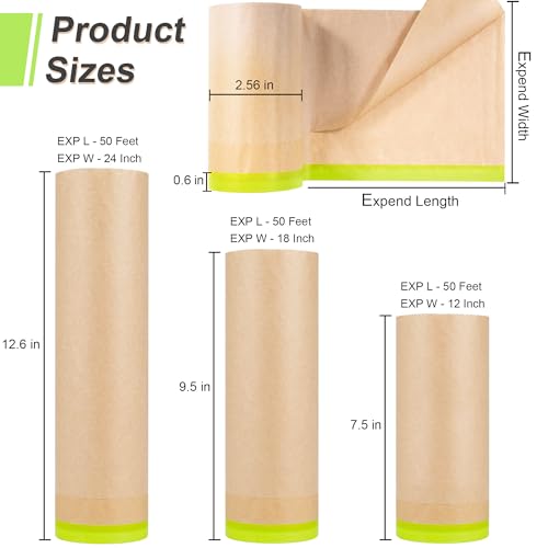 MyLifeUNIT Masking Paper, Automotive Masking Paper Roll with Tape for Painting Protection Covering (1 Rolls, 12 inch x 50 feet) - size: 12 inch x 50 feet