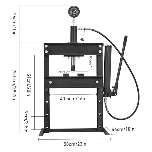 10 Ton Hydraulic Shop Press, Heavy-Duty H-Frame Garage Floor Press with Stamping Plates, Adjustable Height Bearing Press for Metal Straightening, Bending, Parts Pressing & Automotive Repair