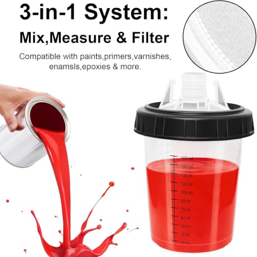 Paint Spray Gun Disposable Cups System 180ml (6oz) with Lids Liners - size: 6 Ounce Kit (180ml)