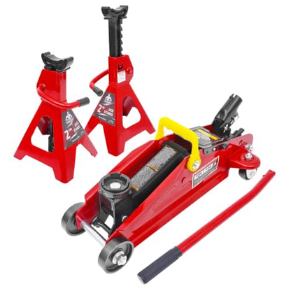 2T Hydraulic Floor Jack Combo with Two Jack Stands, 4000 lbs Capacity Trolley Service Jack Combo Red and Black - color: Red and Black, size: 2 Ton