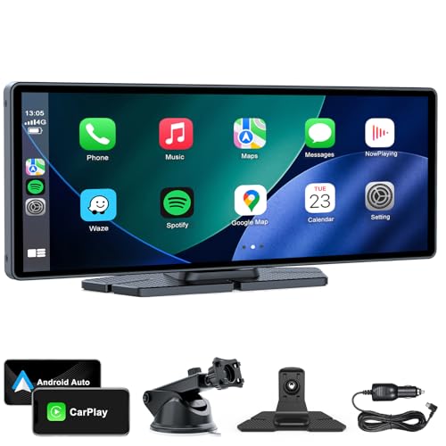 10" Wireless CarPlay Screen for Car Android Auto Portable Car Stereo Touch Screen AirPlay, Car Play, GPS Navigation, Bluetooth, Voice Control, Mirror Link