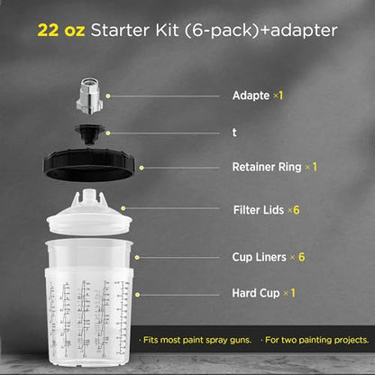 InoKraft Paint Cup Kit with Adapter, 22oz 6 Liners & Hard Cup - size: 22 oz 6-pack +adapter (Starter Kit)