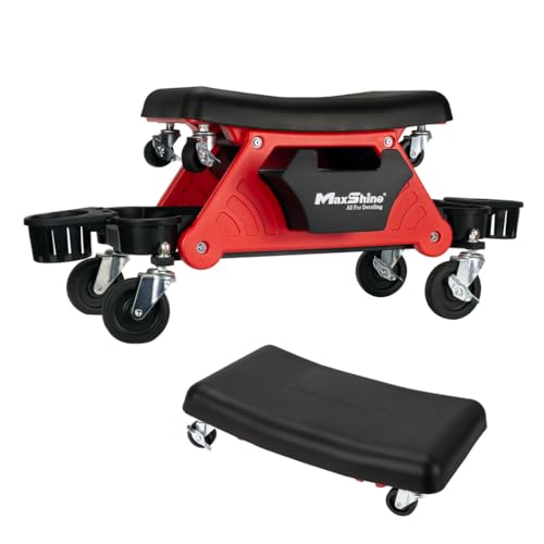 Maxshine 2-in-1 Modular Detailing Creeper Seat with Cushion – Rolling Creeper with Removable Cushion & Tool Tray – Heavy-Duty Polyethylene & Steel Frame, 4” Wheels - size: Complete Set