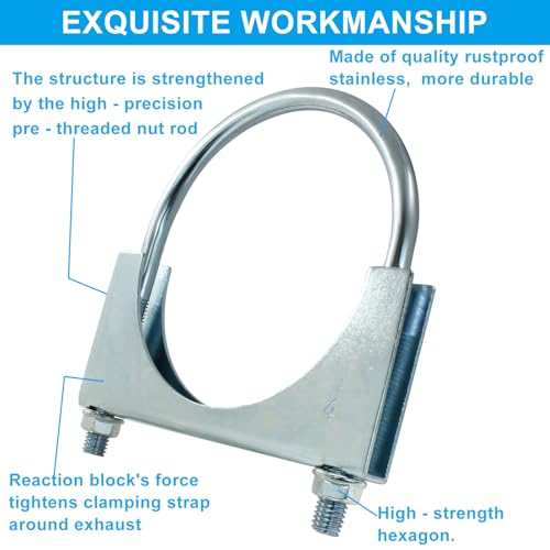 4" U Heavy Duty U-Bolt Clamp, Stainless Steel, 2-Pack - size: 4",2PCS