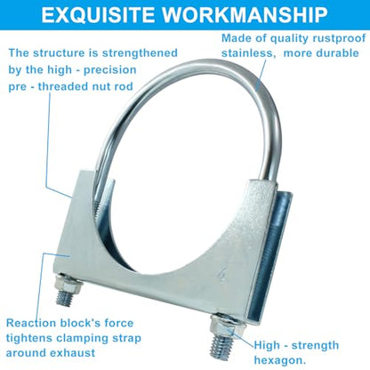 4" U Heavy Duty U-Bolt Clamp, Stainless Steel, 2-Pack - size: 4",2PCS