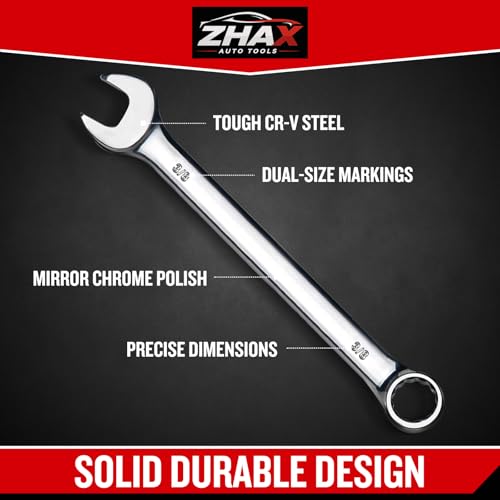 zhax 3/8" SAE Combination Wrench, 12 Point Box End, 15 Degree Offset Design, Mirror Polish Finish, Forged CR-V Steel, Hand Tools for Mechanics, Ideal for Auto and Home Repair - size: 3/8"