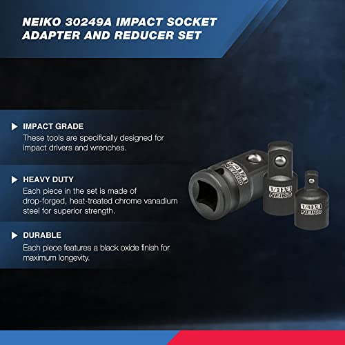 NEIKO 30249A 5 Piece Impact Socket Adapter Set, Standard SAE, 1/4, 3/8, 1/2" Cr-V Steel Impact Driver & Wrench Conversion Kit Socket Reducer, Locking Socket Adapter Set - size: 5-Pc, style: Adapter Reducer