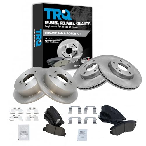 TRQ Front and Rear Brake Pad and Rotor Set Ceramic Vented Solid Rotors - style: BKA11780