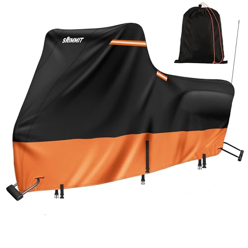 Motorcycle Cover Waterproof Outdoor,420D Large Motorcycle Cover with Side Box,fits Touring Models (108" x 44" x 56" Black & Orange) - color: Black & Orange, size: Side Box(108"x44"x56")