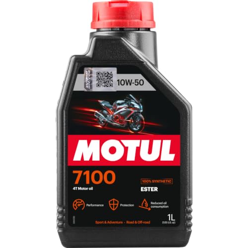 Motul 7100 4T 10W-50 Full Synthetic Motorcycle Oil, Ester Technology for KTM Husqvarna Triumph Aprilia Moto Guzzi, JASO MA2 Wet Clutch Compatible, API SP Certified, Road and Off-Road 1L - color: 10W-50, size: 1L