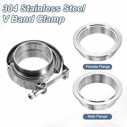 HARFINGTON 2pcs V Band Clamp with Flange 2.36 Inch 304 Stainless Steel Male Female V-Band Exhaust Clamp Flange Kit for Auto, Silver - size: 2.36 Inch