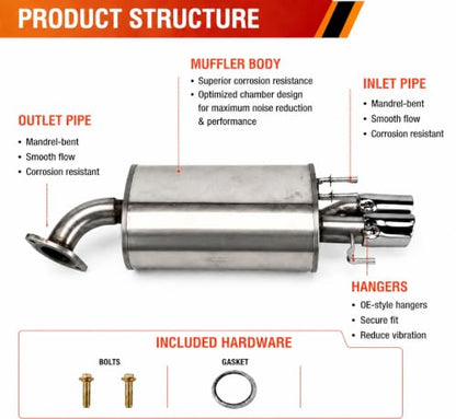 21005 Left Rear Exhaust Muffler for 2018-2024 Toyota Camry 2.5L/3.5L E416H - size: Camry 2.5L/3.5L XSE Left