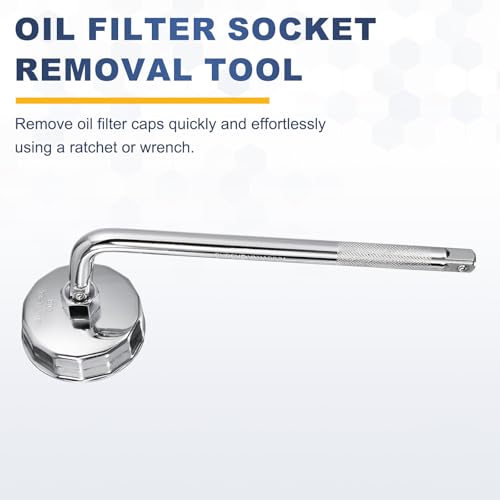 HARFINGTON Oil Filter Cap Wrench 14 Flute 84mm Inner Dia 1/2" with Bend Bar - size: 84mm x 14 Flute(902-2)