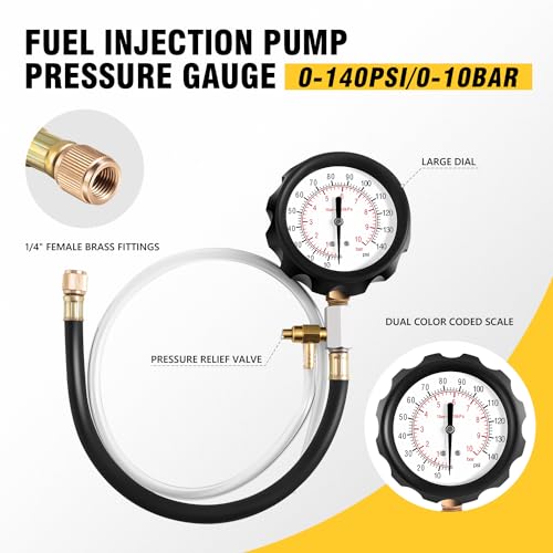 DNA Motoring Auto Fuel Pressure Gauge Tester Kit Oil Combustion Spraying Pressure Meter Tool Set for Trucks Cars Motorcycles, TOOLS-00338 - style: Fuel Pressure Gauge Tester