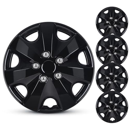 15" Inch Hubcaps Set of 4, Automotive Wheel Tire Covers - color: 5051-Black Lacquer-15