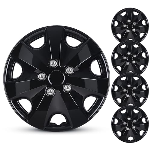 15" Inch Hubcaps Set of 4, Automotive Wheel Tire Covers - color: 5051-Black Lacquer-15