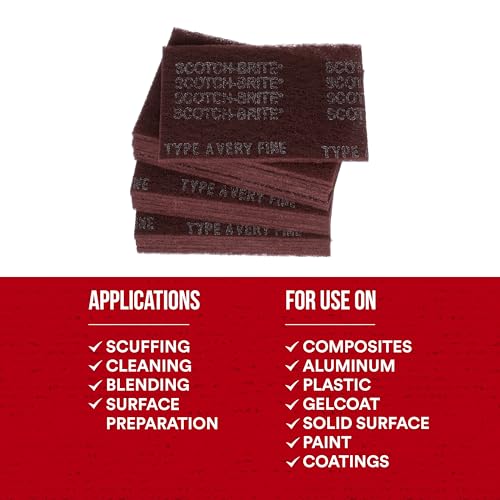 3M Scotch-Brite General Purpose 7447 Hand Pad, Very Fine Grade, 6 in x 9 in, Pack of 30, Aluminum Oxide, Surface Preparation, Scuffing, Blending, Cleaning, Maroon