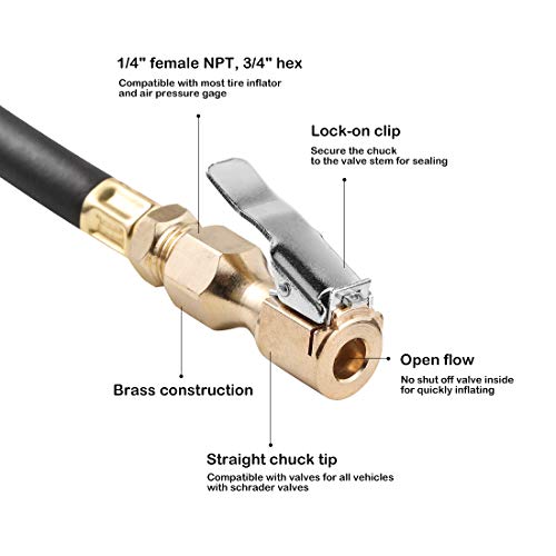 CZC AUTO Heavy Duty Brass Air Chuck, Open Flow, 1/4" FNPT Tyre Chuck